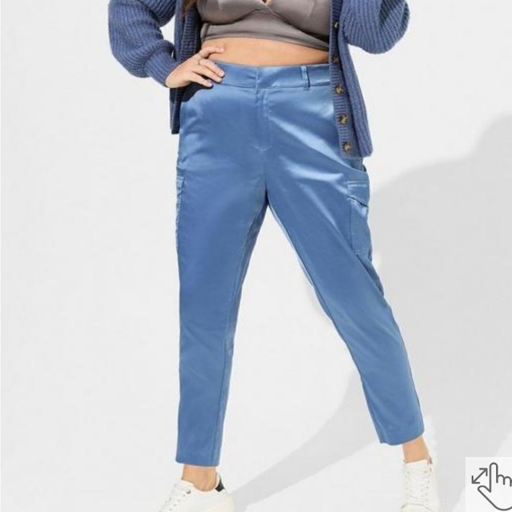Torrid Horizon Blue Relaxed Taper Satin Cargo Pant